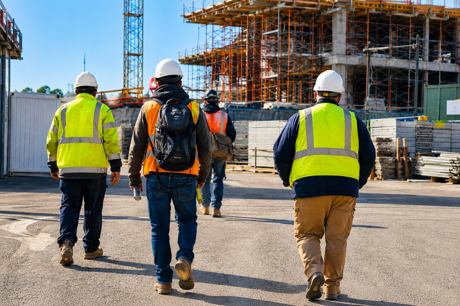 Workers arriving on site