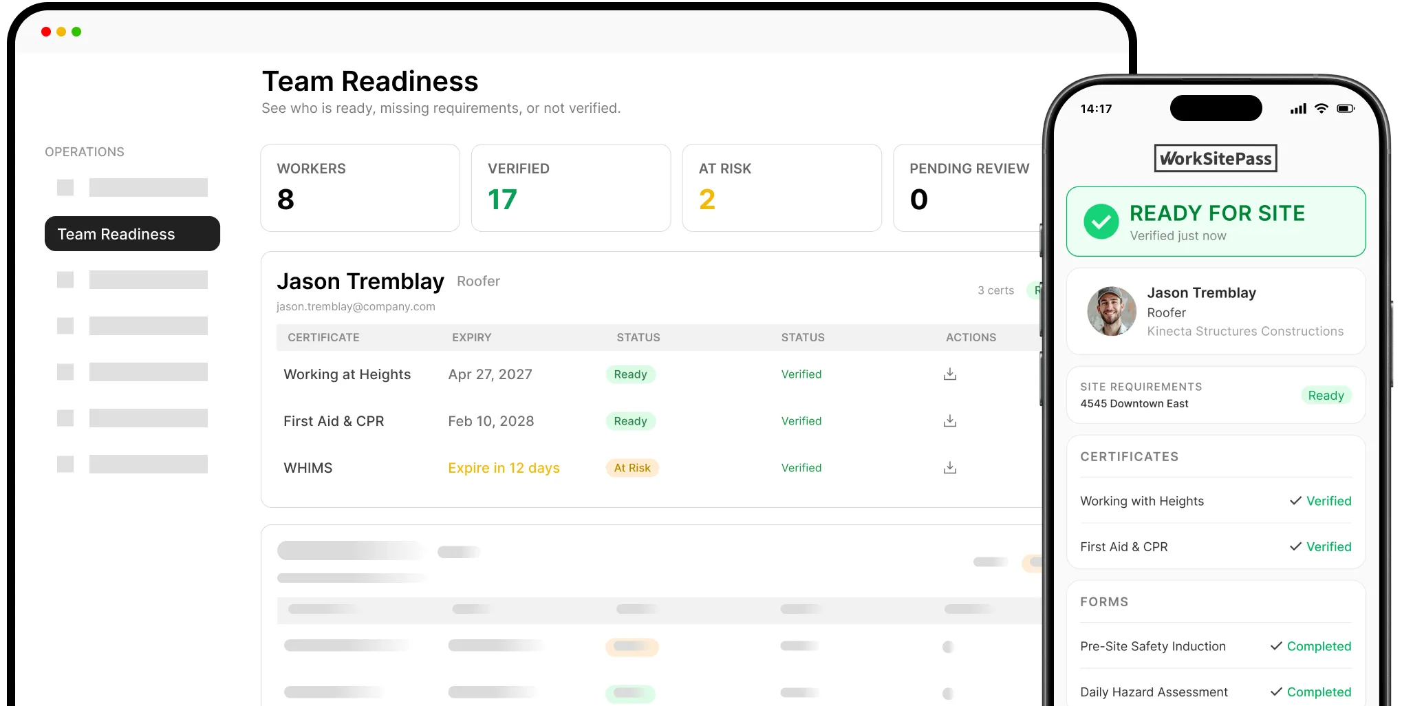 WorkSitePass admin dashboard and mobile worker pass