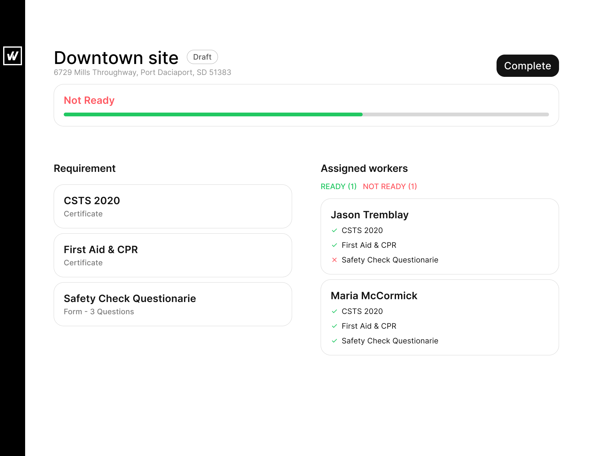 WorkSitePass sites dashboard